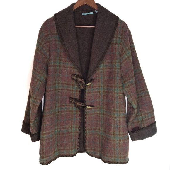 Vintage Jackets & Blazers - Vintage Wool Fall Plaid Oversized Blanket Coat M